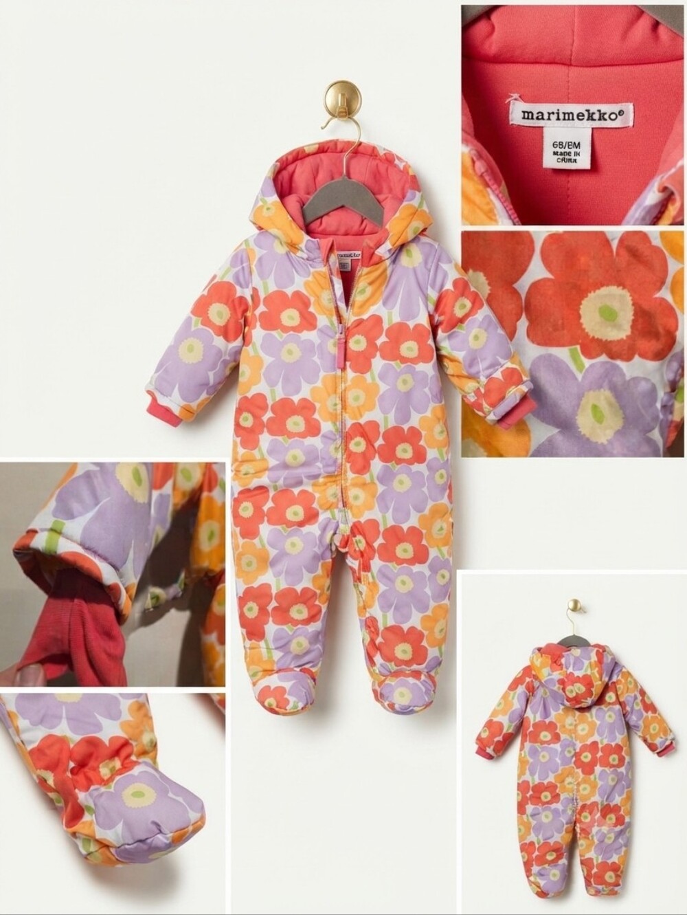 Marimekko infant floral snowsuit, bunting, and puffer pram in size 68 / 6 Months